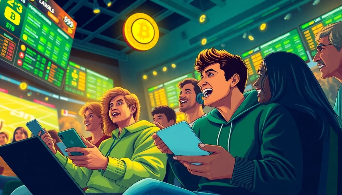 Engage in crypto sports betting with excitement as diverse fans enjoy a live event.