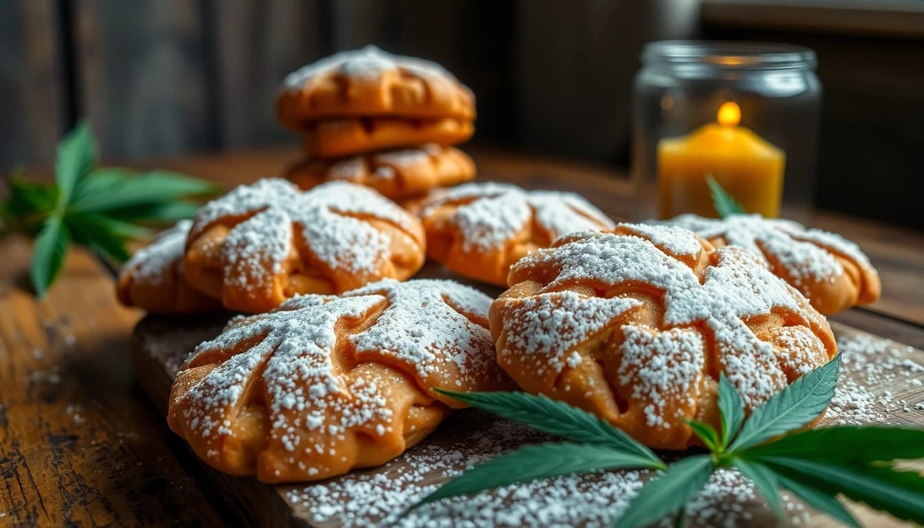 Enjoy homemade hasch kekse arranged beautifully with a hint of cannabis for a unique flavor.