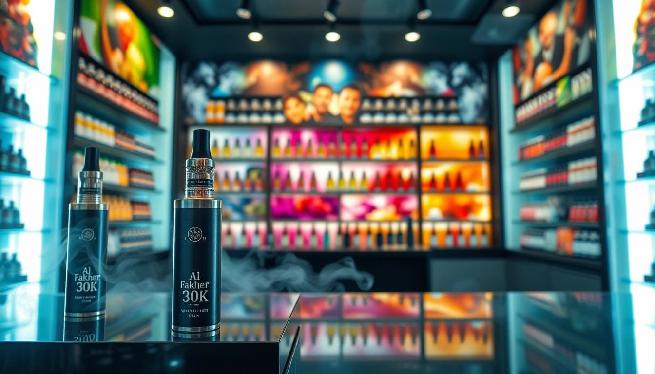 Vape Shop mit Fokus auf Al Fakher 30K Produkten, die Frische und Auswahl hervorheben.