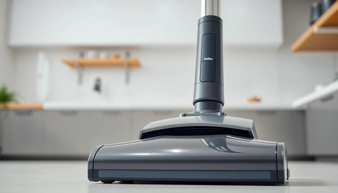 Efficient staubsauger cleaning a kitchen floor with modern design and powerful suction capabilities.