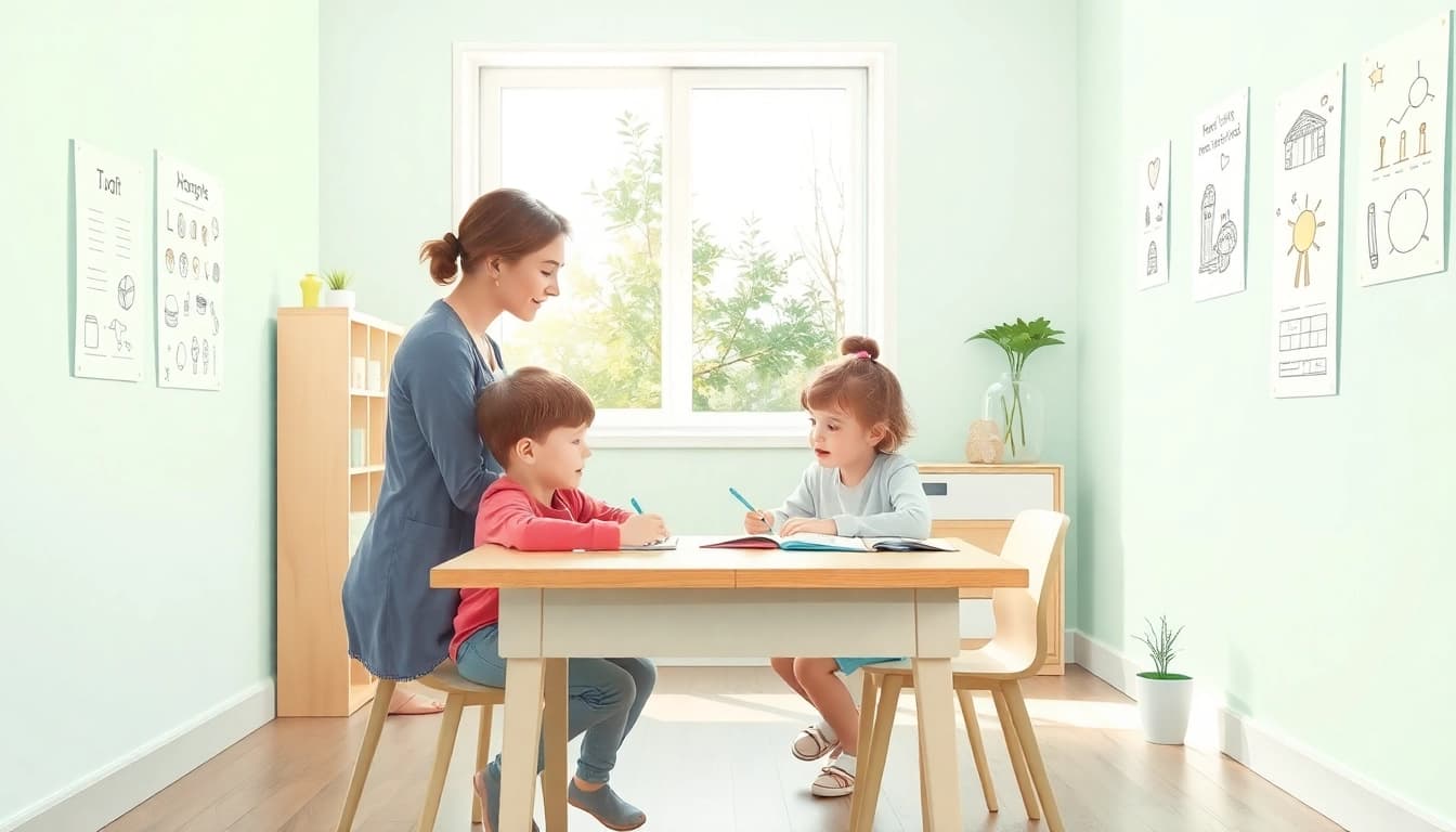 Visualisiere den Heimunterricht als freundlichen Lernraum, in dem Kinder kreativ unterrichtet werden.