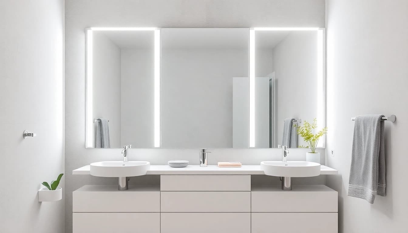 Modernisiere deinen Raum mit einem Spiegelschrank mit LED Beleuchtung, der elegante Spiegeltüren und sanfte, indirekte Beleuchtung bietet.