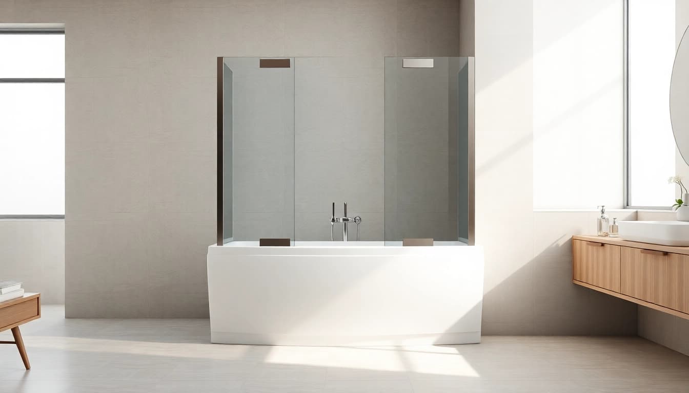 Elegante duschkabine 100x100 in einem modernen Badezimmer mit sanfter Beleuchtung.