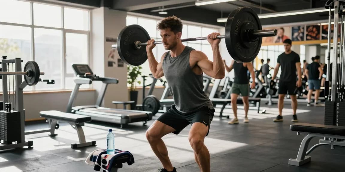 Bodybuilder training at Anabolika Shop gym, showcasing strength and determination in a vibrant fitness environment.