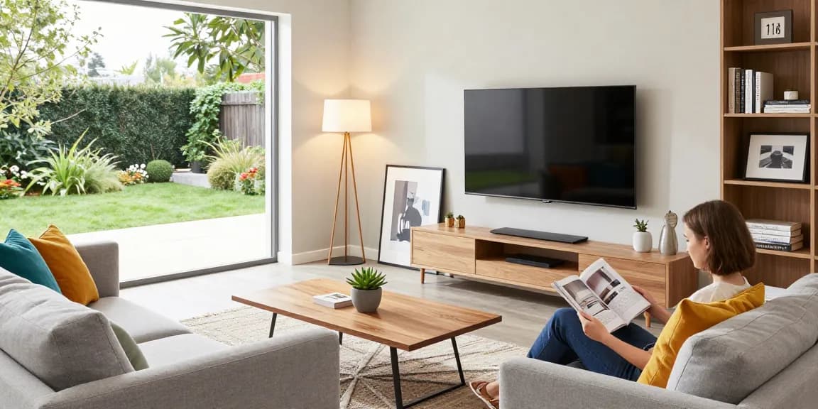Stilisiertes Wohnzimmer mit gemütlichem Sofa und stilvollem Dekor, perfekt für möbel mit lieferung kaufen