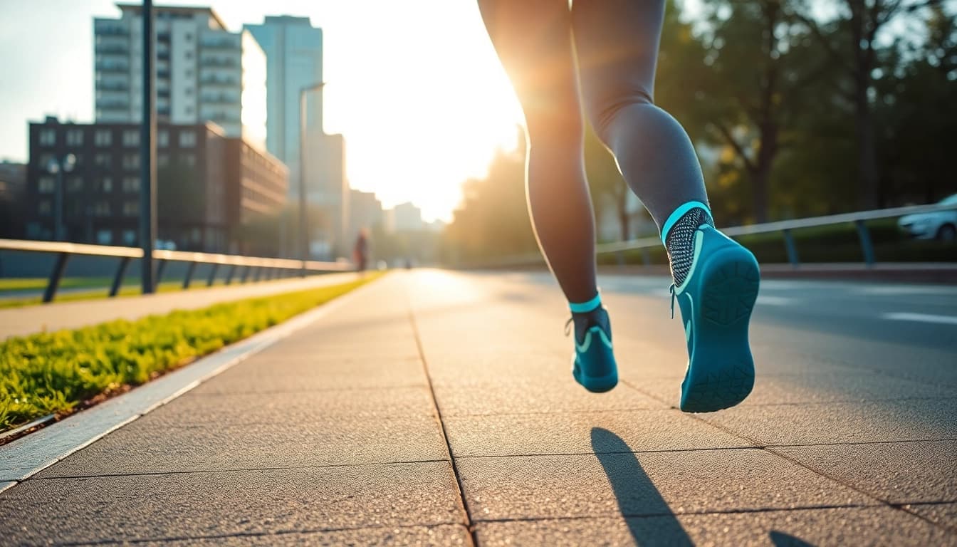 Erleben Sie den Komfort und die Technologie der neuro socks, während eine Person joggt.