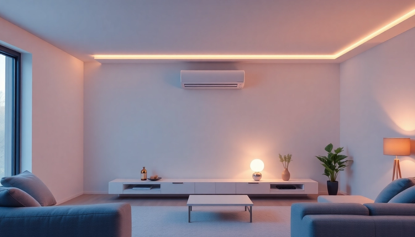 Klimaanlagen kaufen: Elegante Klimaanlage in modernem Wohnraum sichtbar, stilvolle Raumgestaltung.