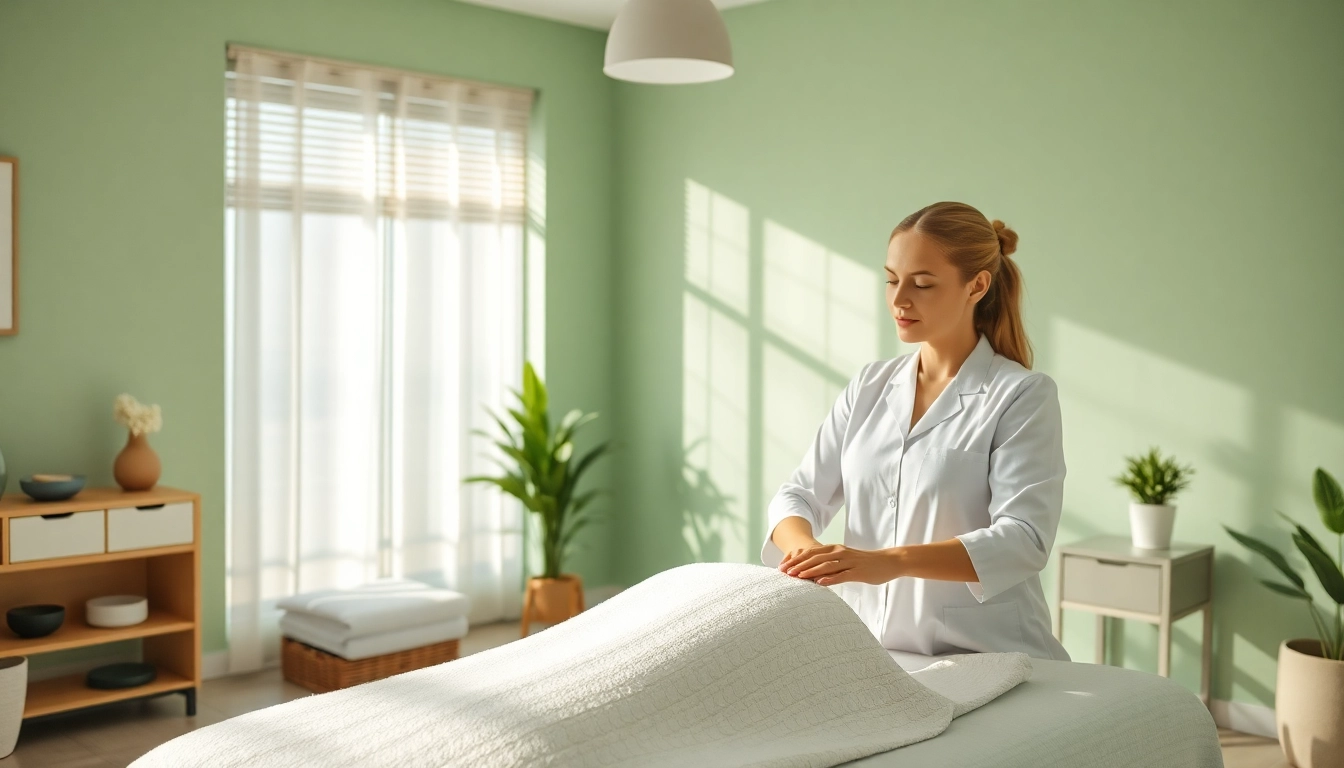 Therapist practicing Liebscher und Bracht Berlin method in a calming clinic space.