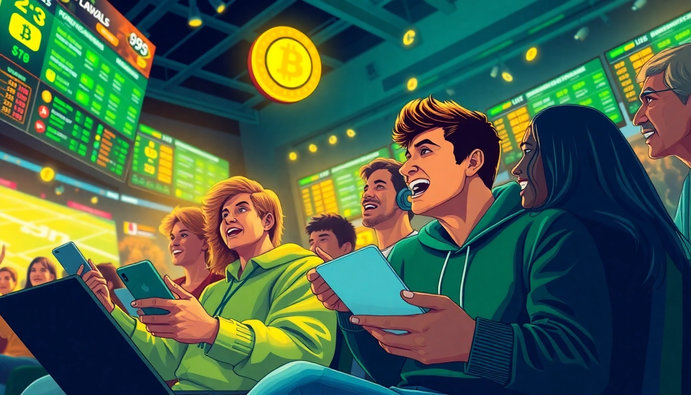 Engage in crypto sports betting with excitement as diverse fans enjoy a live event.