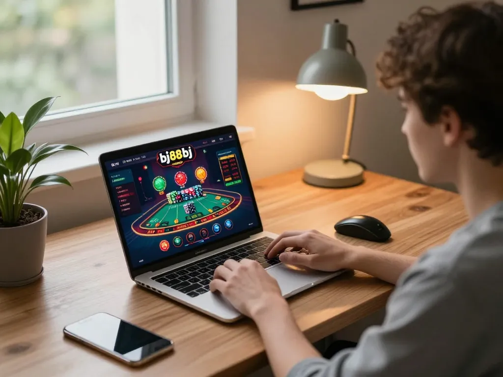Engaging online gambling experience at bj88bj with cozy gaming setup and bright visuals.