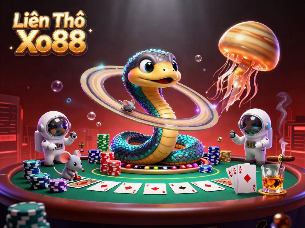 Engage with Liên Hệ Xo88 as a 3D snake roulette game featuring bets and cosmic dealers.
