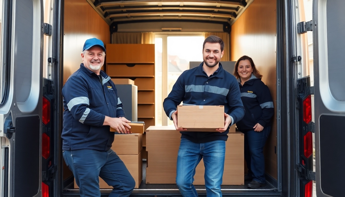 Professionelle Umzugsunternehmen im Saarland laden Möbel sorgfältig in einen Umzugswagen.