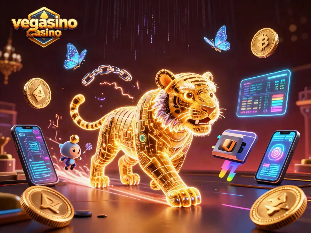 Experience vibrant gameplay at vegasino casino with neon tigers and crypto elements.