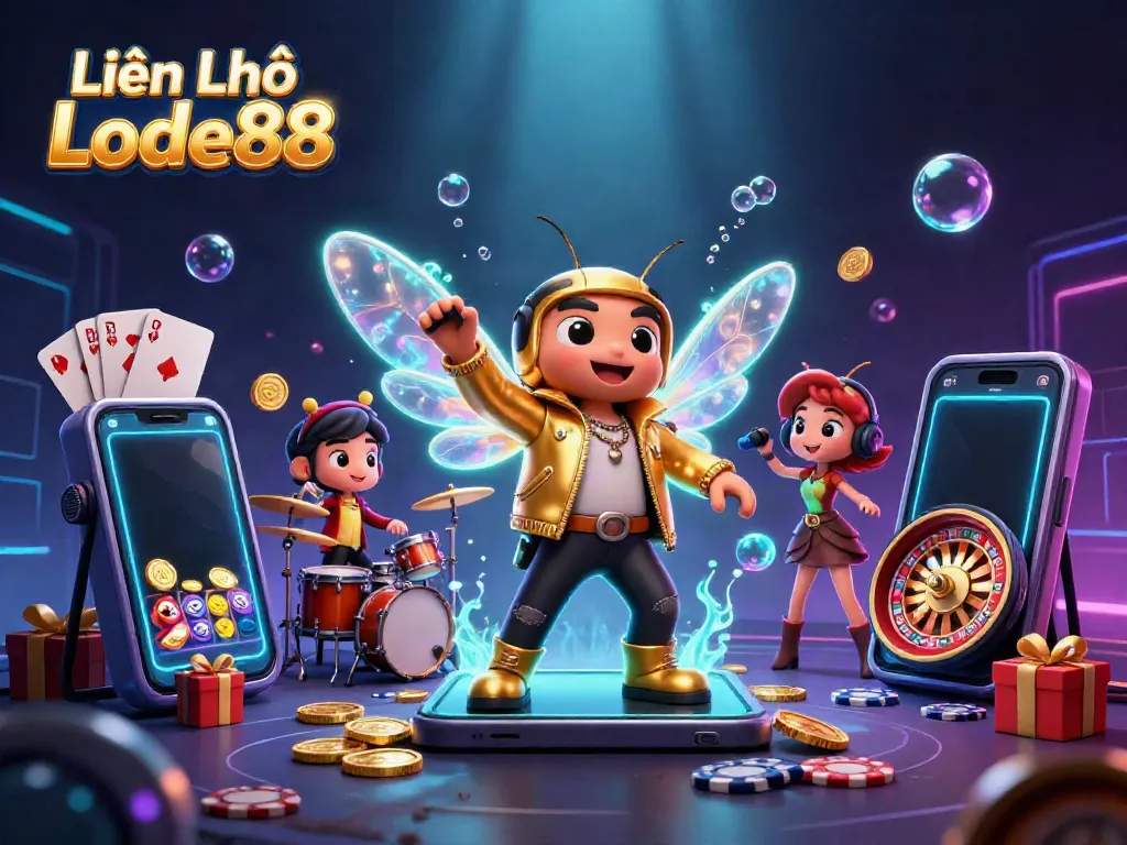 Experience fast support at Liên Hệ Lode88 with engaging casino elements and vibrant 3D illustration.