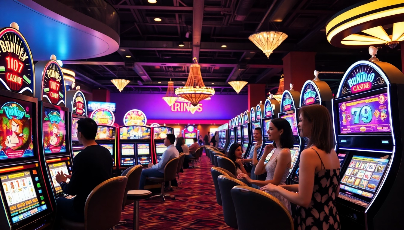 Erleben Sie den besten casino bonus ohne einzahlung deutschland in einem belebten Online-Casino mit bunten Spielautomaten.