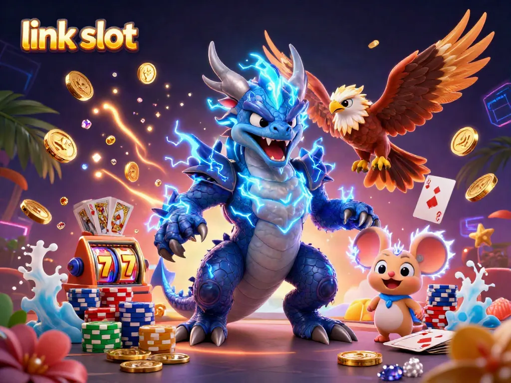 Experience thrilling gameplay with link slot, featuring a thunder dragon, glowing hawk, and vibrant casino elements
