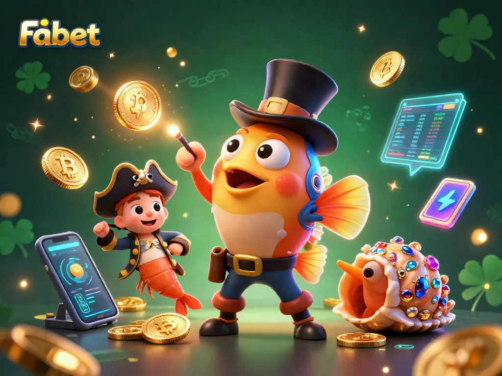 Join the fun with Fa bet at this vibrant 3D casino illustration featuring an anglerfish and pirate shrimp!