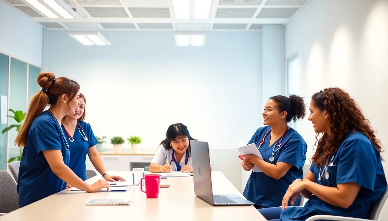 Enhancing personalgewinnung in der pflege by showcasing diverse, collaborative healthcare professionals in a vibrant workspace.
