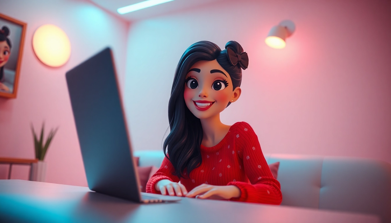 Engaging AI chat nsfw interaction with a friendly digital girlfriend in a colorful setting.