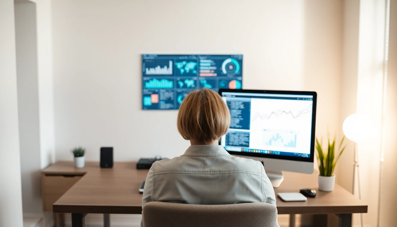 Visualisierung des SEO-Rankings mit einer Person, die analytisch am Computer arbeitet.