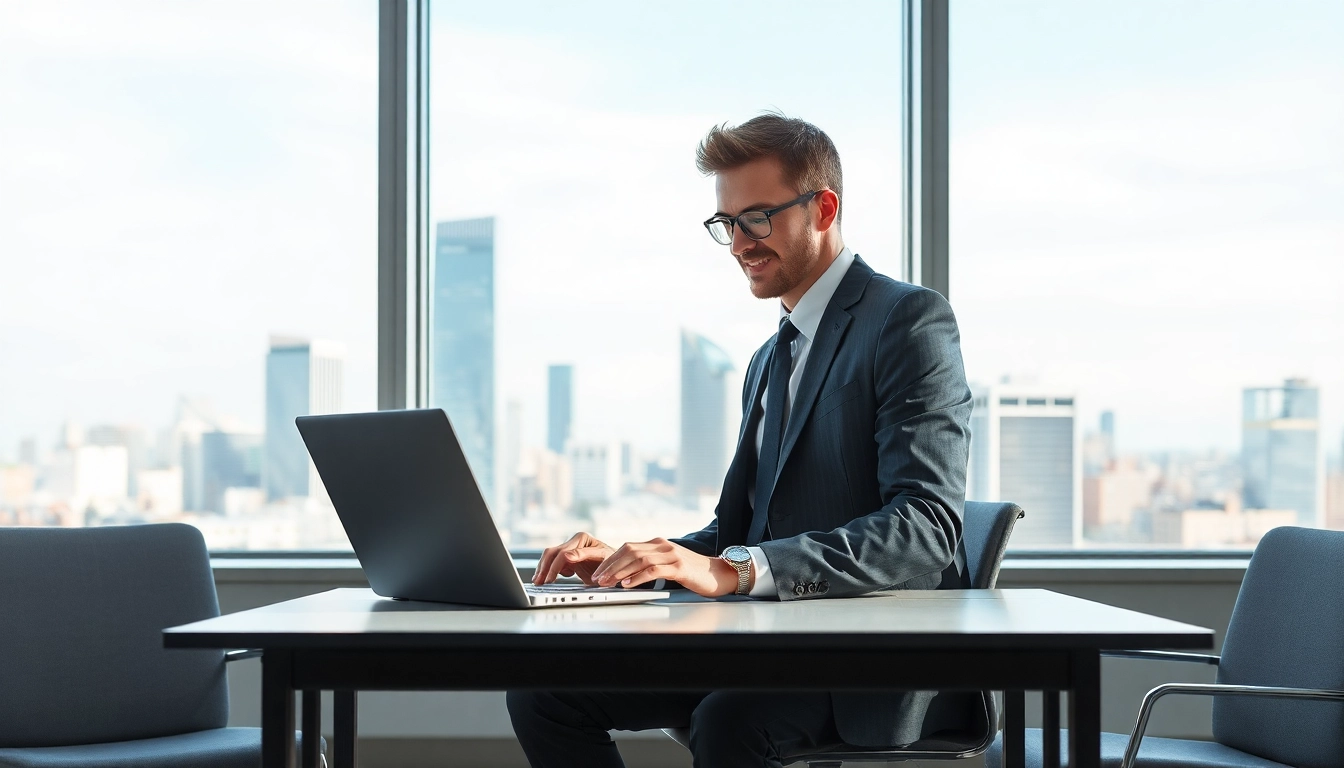 CEO in einem modernen Büro arbeitet fokussiert am Laptop, ideal für Headhunter CEO.