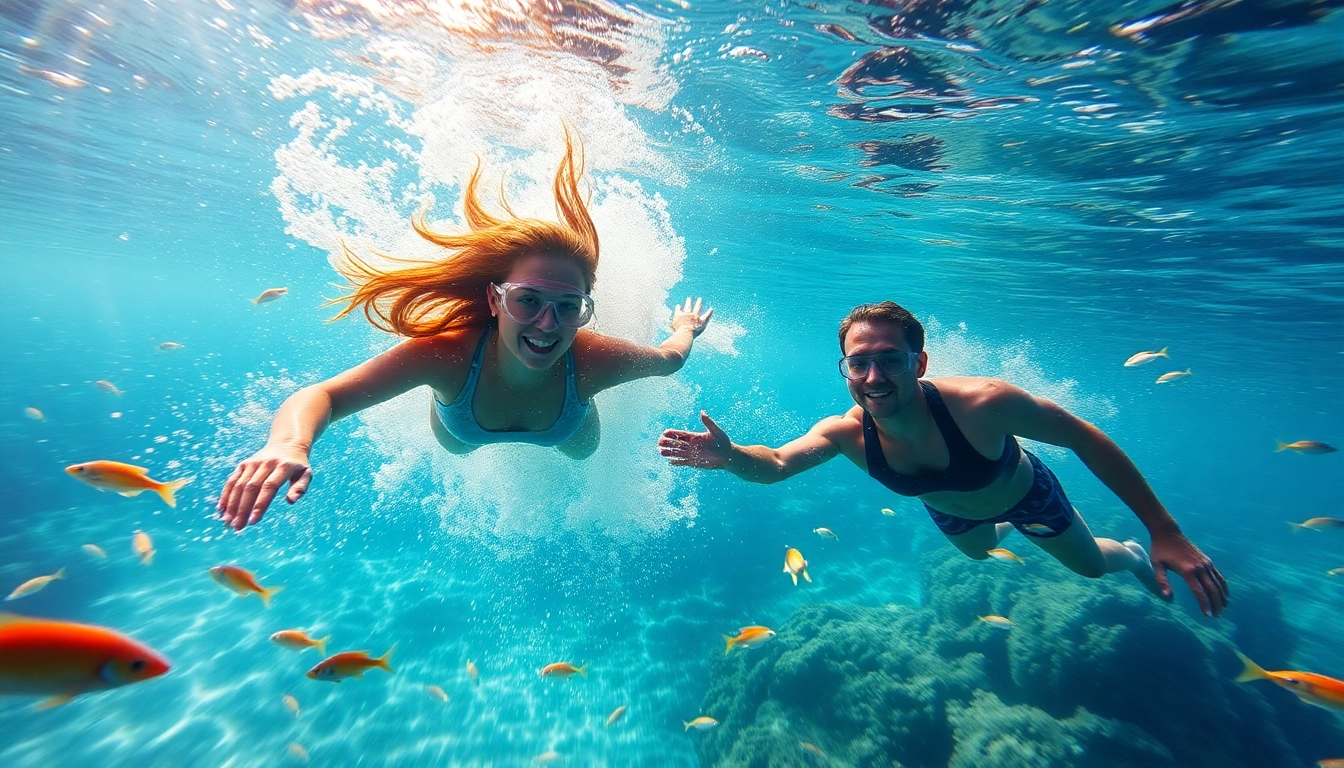 Tauchen lernen Mexiko: Schüler und Trainer in faszinierender Unterwasserwelt mit bunten Fischen und Korallen.