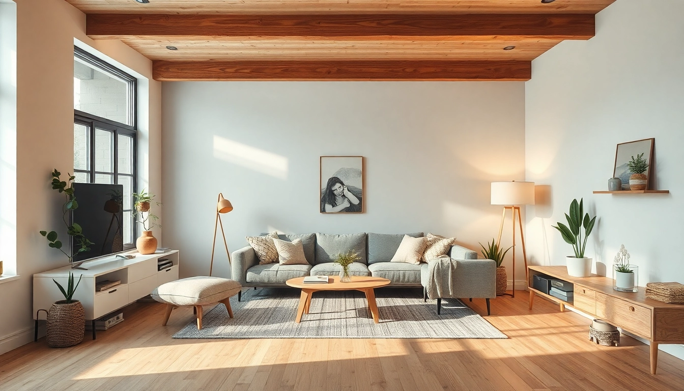 Inspirierte Raumgestaltung mit harmonischen Farben und Lichtquellen, die einen gemütlichen Wohnraum schafft.