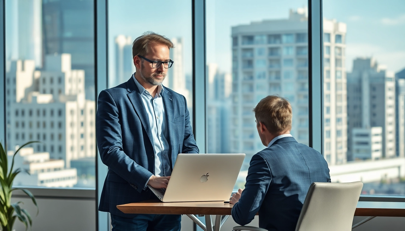 Headhunter Finance, der in einem modernen Büro einen Kandidaten berät und sein Fachwissen teilt.