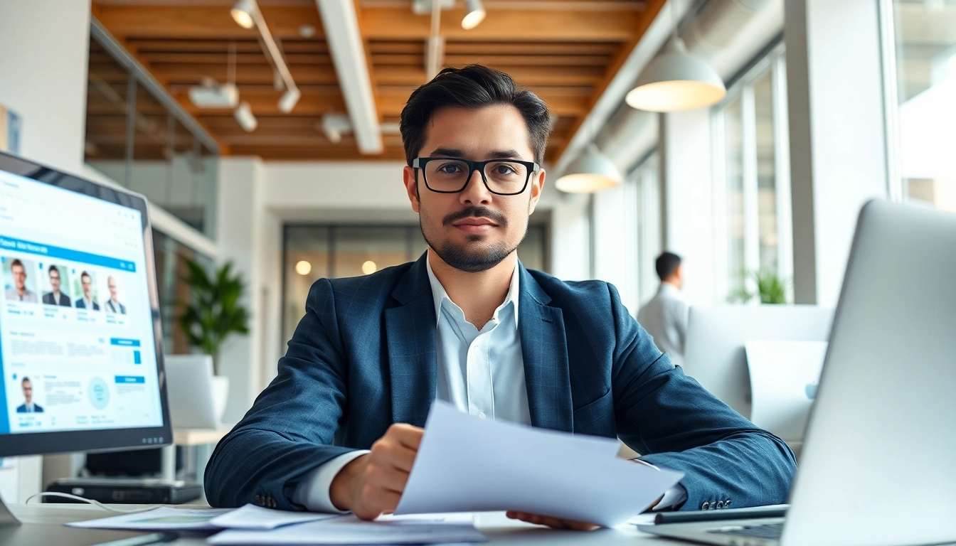Headhunter Schweiz berät Klienten in modernem Büro mit digitaler Technologie.