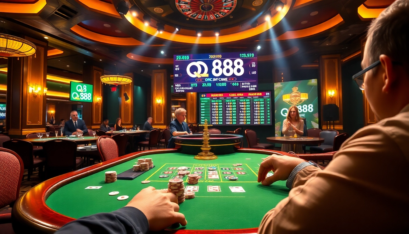 Join the excitement of qq88 okvip at a thrilling poker table with vibrant chips and cards.
