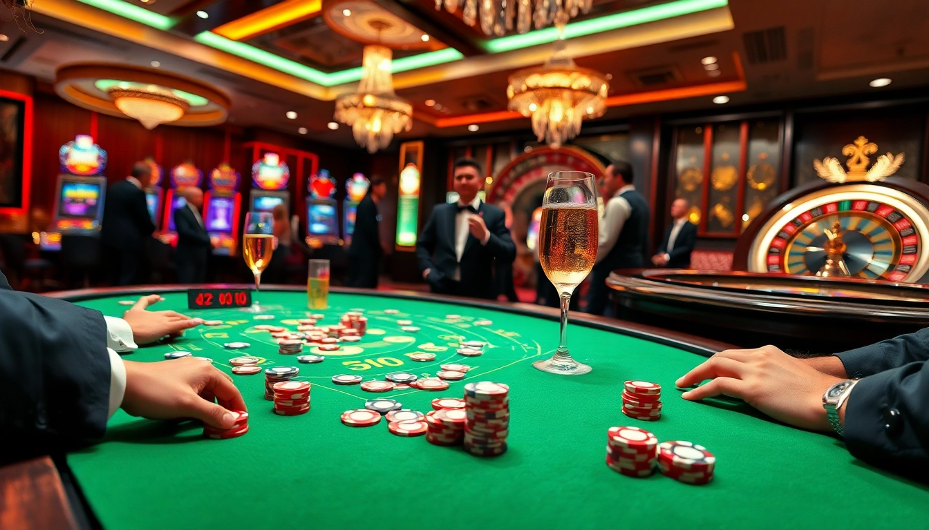 Experience thrilling gameplay at 88i bet in a luxurious casino setting with vibrant tables and chips.