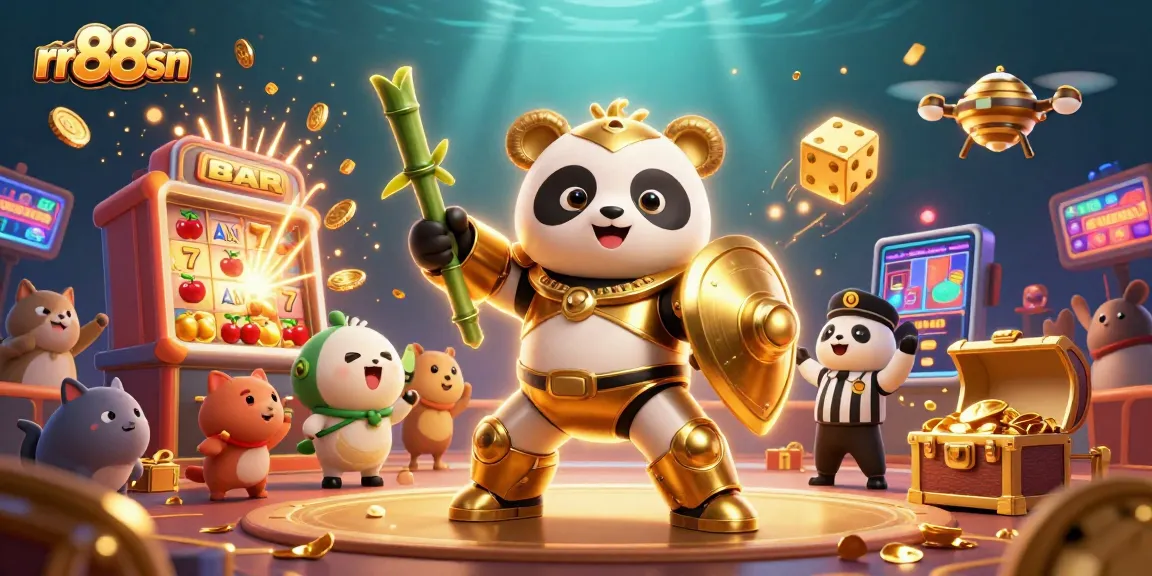 Join rr88sn's vibrant online gaming scene with a golden panda in action-packed casino fun!
