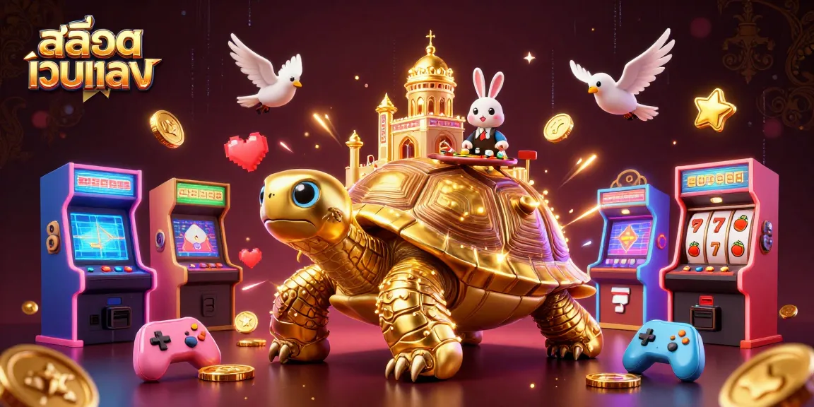 Engage with สล็อตเว็บตรง as golden tortoise casino motif and exciting gaming elements illuminate the scene.